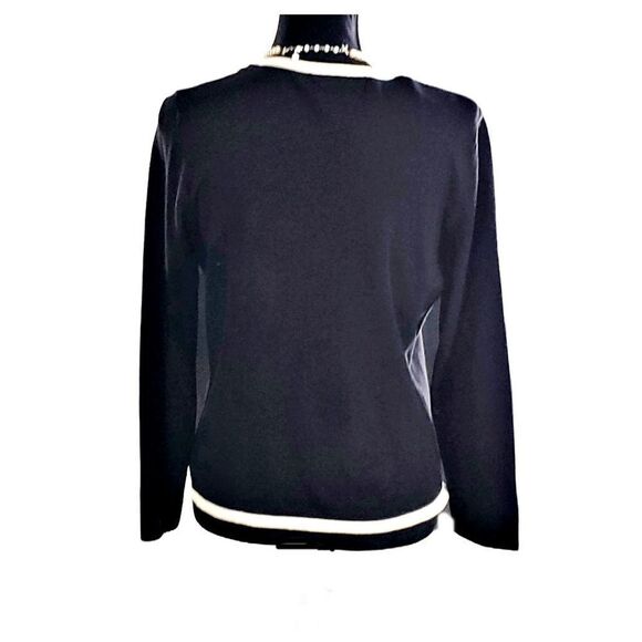 Requirements Petite Black White Rhinestone Layered Look Cardigan Size PL - Picture 3 of 9